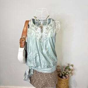 NWT vintage y2k icy blue sparkly beaded fitted babydoll fairy tank top